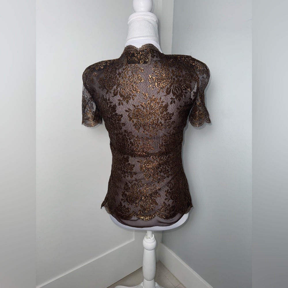 Valentino Garavani Metallic Bronze Lace Top/ Size XS - Picture 5 of 7